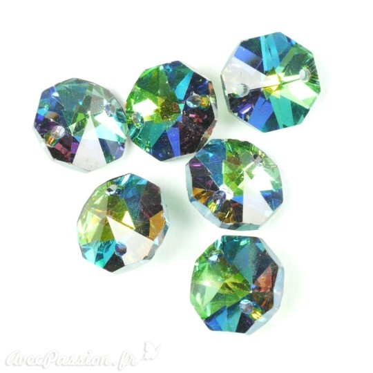 Bouton Swarovski octogone crystal AB vert Bouton Swarovski octogone crystal AB vert