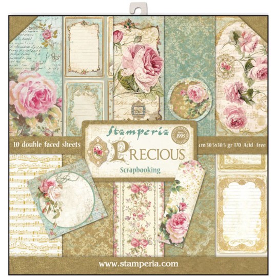 Papier scrapbooking assortiment roses 10f recto verso