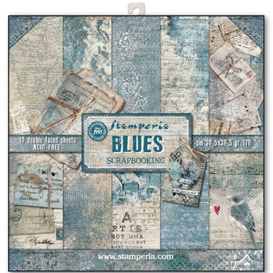 Papier scrapbooking assortiment blues 10f recto verso