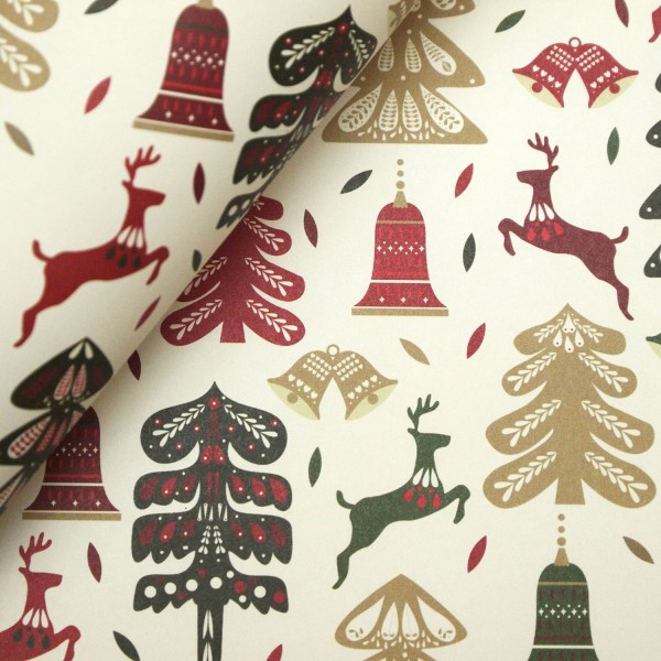 Papier tassotti motifs noel sapins rênes cloches