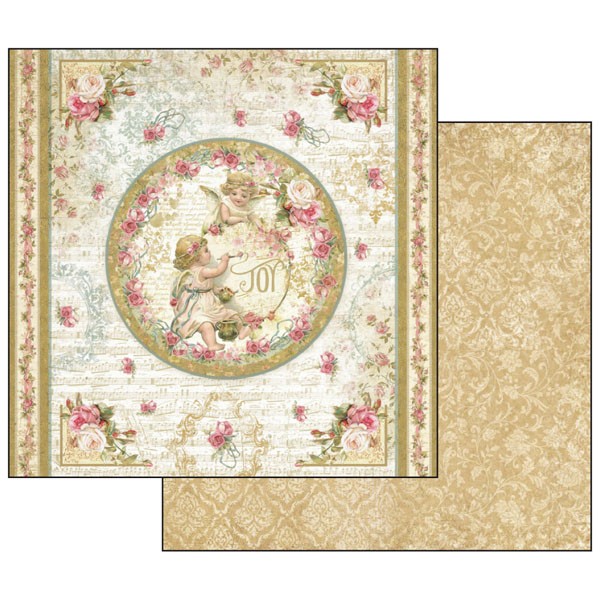 Feuille scrapbooking Stamperia anges et roses 30x30 réversible