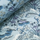 Papier japonais washi plantes et fleurs fond bleu