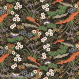 Papier japonais washi plantes et fleurs fond noir
