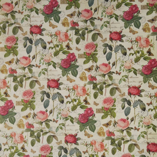 Papier italien motifs roses anciennes et papillons