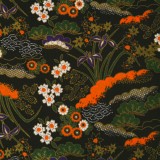 Papier japonais washi plantes et fleurs fond noir