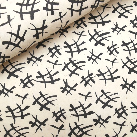 Papier népalais lokta naturel motifs asiatiques noir Papier népalais lokta naturel motifs asiatiques noir
