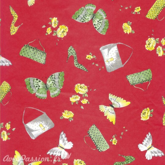 Feuilles décopatch fond rouge papillon chaussure sac Feuilles décopatch fond rouge papillon chaussure sac
