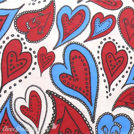 Feuille décopatch coeurs blanc bleu et rouge Feuille décopatch coeurs blanc bleu et rouge