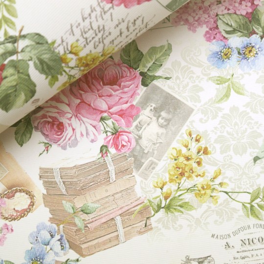 Papier italien motifs fleurs rose et lilas