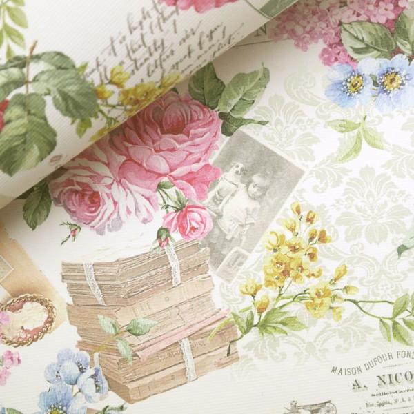 Papier italien motifs fleurs rose et lilas