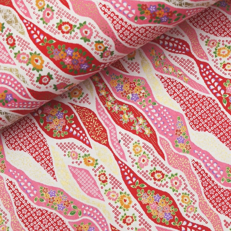 Papier japonais washi fleur flottante ondulation rose et rouge