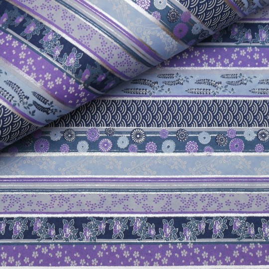 Papier japonais washi fleurs assorties lignes mauve