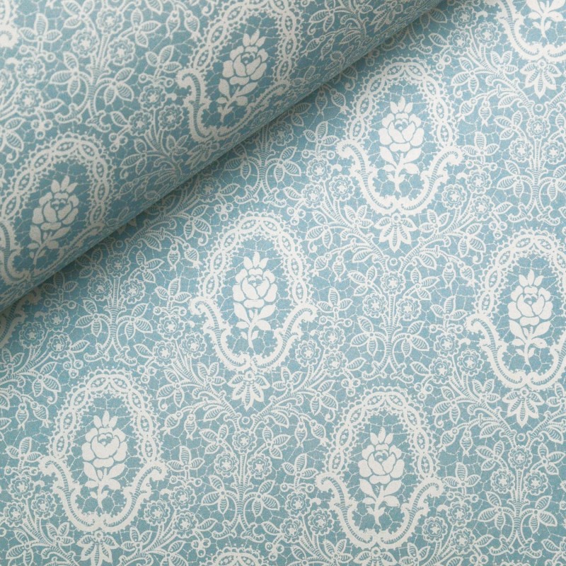 Papier tassotti à motifs fleurs dentelle bleu