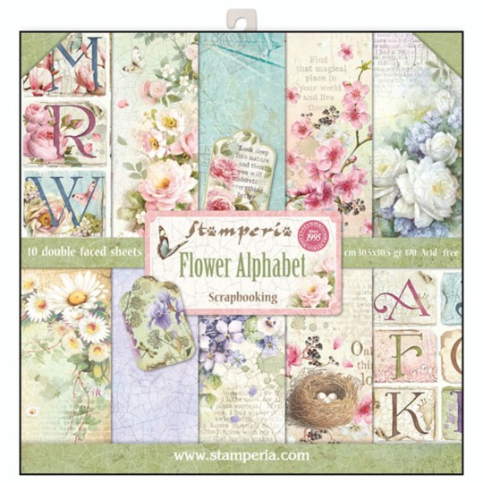 Papier scrapbooking assortiment alphabet fleurs 10f recto verso Papier scrapbooking assortiment alphabet fleurs 10f recto verso