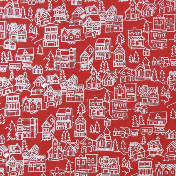 Papier à motifs city rouge motifs argent