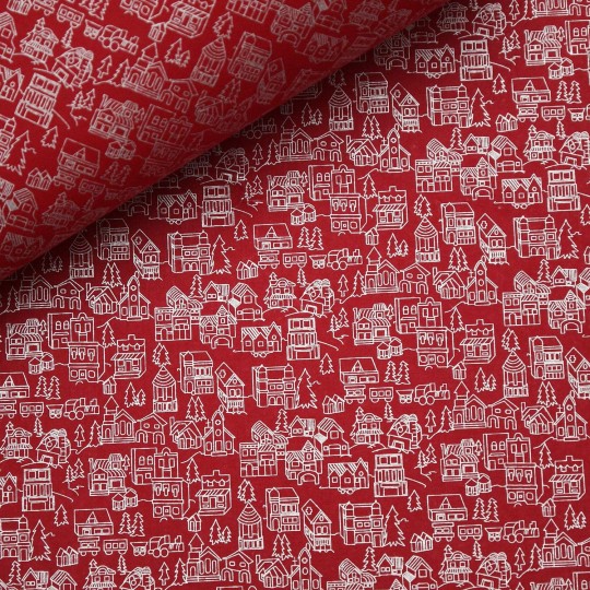 Papier à motifs city rouge motifs argent