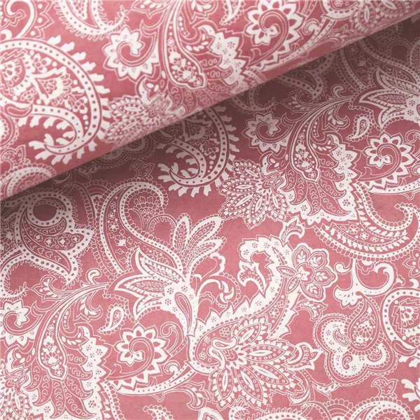 Papier népalais lokta paisley arabesque vieux rose et blanc