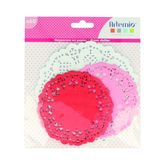 Napperon papier dentelle découpée blanc rose rouge 60p Napperon papier dentelle découpée blanc rose rouge 60p