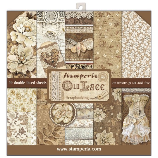 Papier scrapbooking assortiment dentelle 10f recto verso