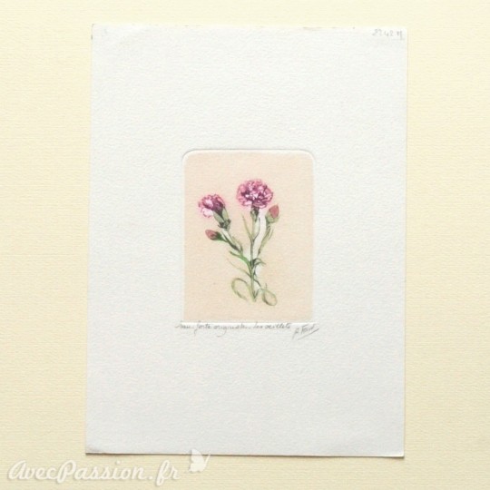 Gravure eau forte fleurs Les œillets Gravure eau forte fleurs Les œillets