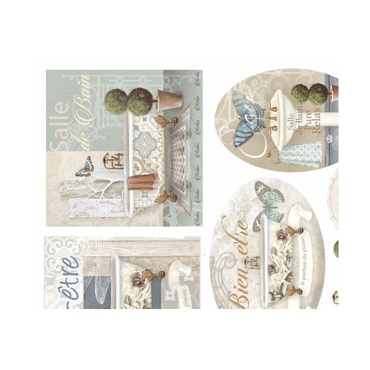 Papier murier silk blanc et bleu motifs salle de bain Papier murier silk blanc et bleu motifs salle de bain