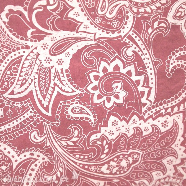 Papier népalais lokta paisley arabesque vieux rose et blanc