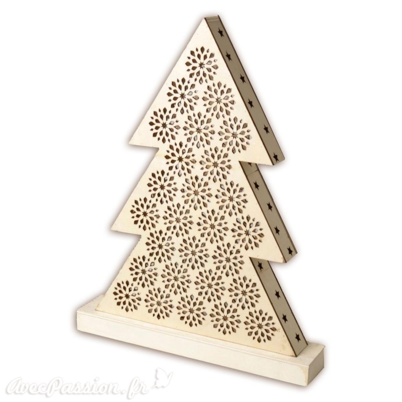 Lampe en bois ajourée sapin de noël avec ampoules led