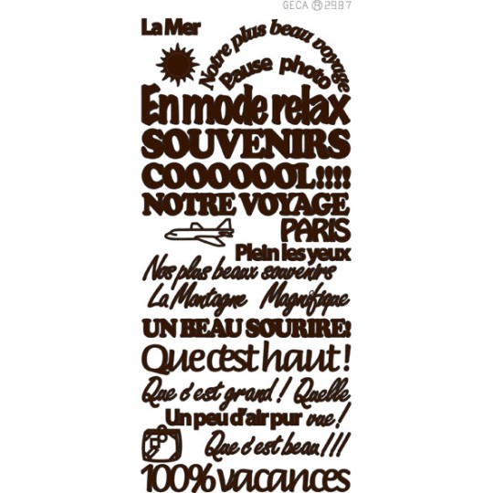 Sticker peel off adhésif marron texte voyages Sticker peel off adhésif marron texte voyages