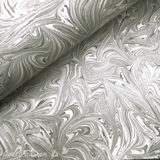 Papier marbré fleuve gris blanc