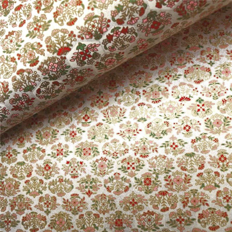 Papier japonais chiyogami fleurs fond irisé argent