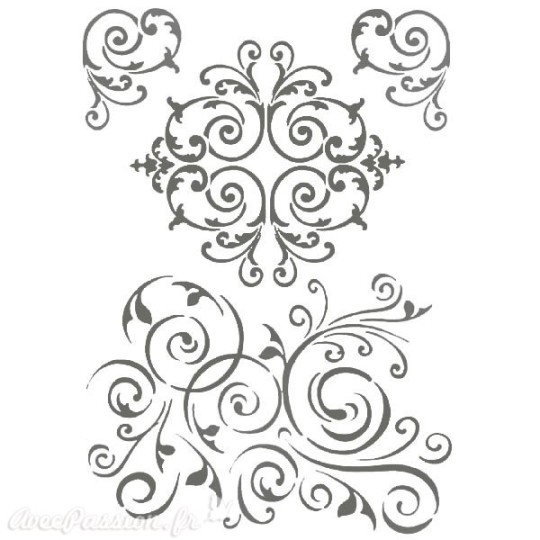 Pochoir plastique volutes centre et coins 21x29.7cm Pochoir plastique volutes centre et coins 21x29.7cm