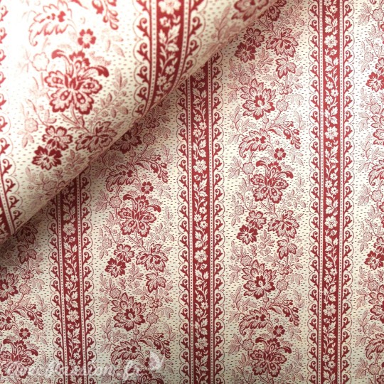 Papier tassotti à motifs bandes de fleurs rouge