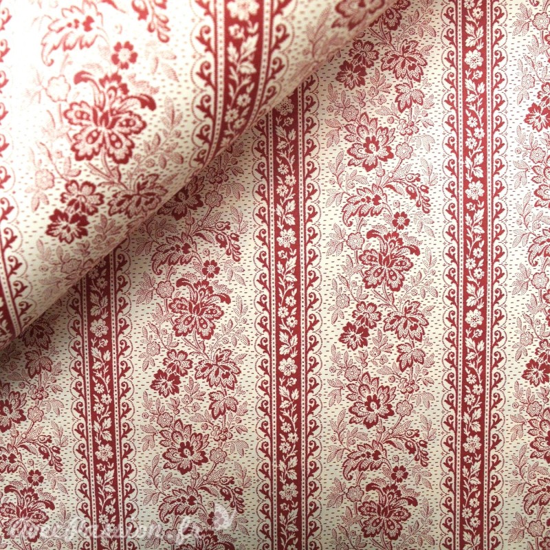 Papier tassotti à motifs bandes de fleurs rouge