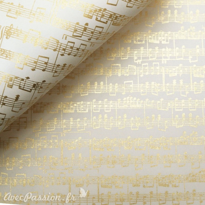 Papier tassotti motifs partition notes de musique dorée