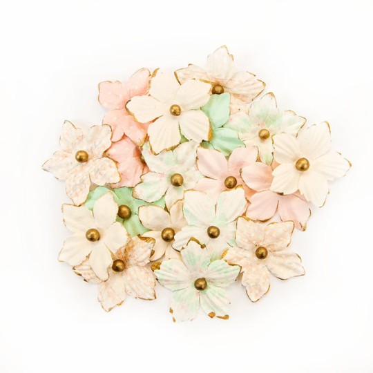 Fleurs givrées en tissu pastel Embellissement Prima 24p Fleurs givrées en tissu pastel Embellissement Prima 24p