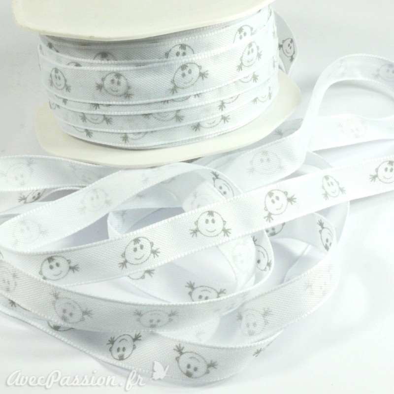 Ruban Tissu Naissance Coton Fille Blanc Scrapbooking Ruban Tissu Naissance Coton Fille Blanc Scrapbooking