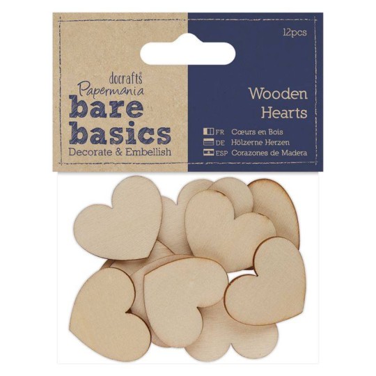 Chipboard petits coeurs en bois papermania 12p Chipboard petits coeurs en bois papermania 12p