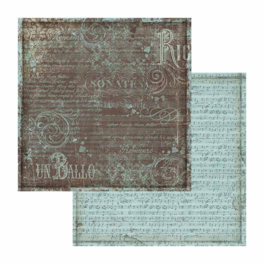 Papier scrapbooking réversible musique texturé bleu 30x30 Papier scrapbooking réversible musique texturé bleu 30x30