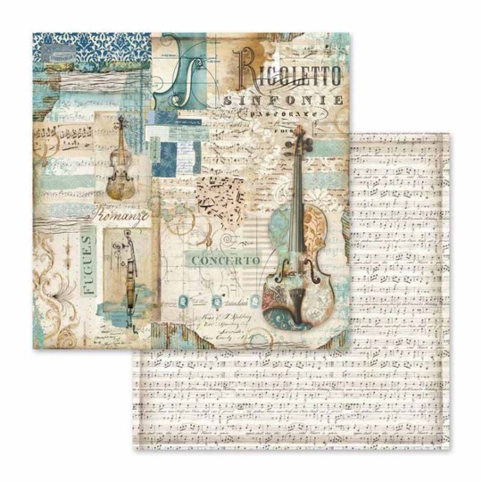 Papier scrapbooking réversible musique rigoletto violon 30x30 Papier scrapbooking réversible musique rigoletto violon 30x30