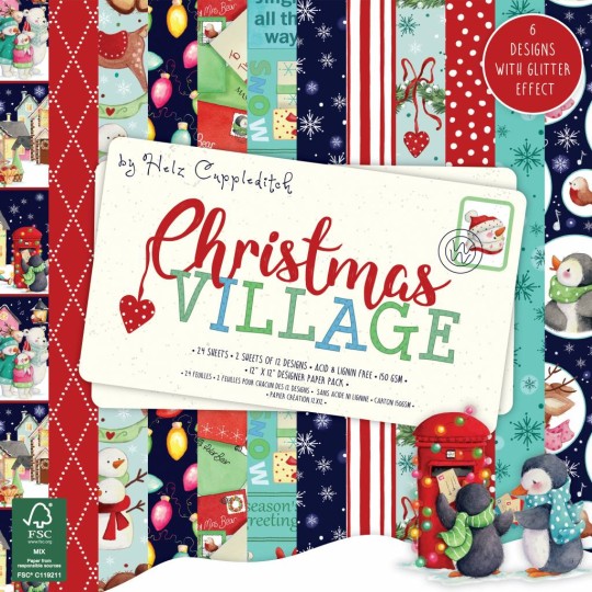 Papier scrapbooking assortiment noël christmas village 24fe 30x30 Papier scrapbooking assortiment noël christmas village 24fe 30x30
