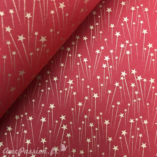 Papier fantaisie supernova rouge étoiles dorées