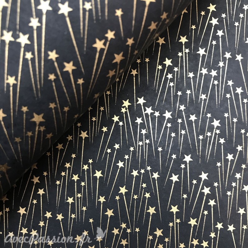 Papier fantaisie supernova noir étoiles dorées