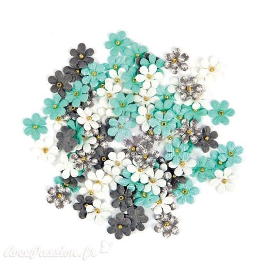 Fleurs givrées en tissu vert d'eau Embellissement Prima 12p Fleurs givrées en tissu vert d'eau Embellissement Prima 12p