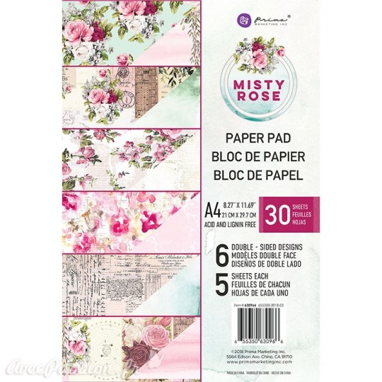 Papier scrapbooking A4 assortiment Prima Marketing Misty rose metallique Papier scrapbooking A4 assortiment Prima Marketing Misty rose metallique