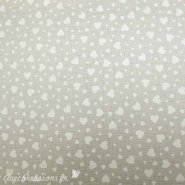 Papier italien motifs coeur blanc fond taupe