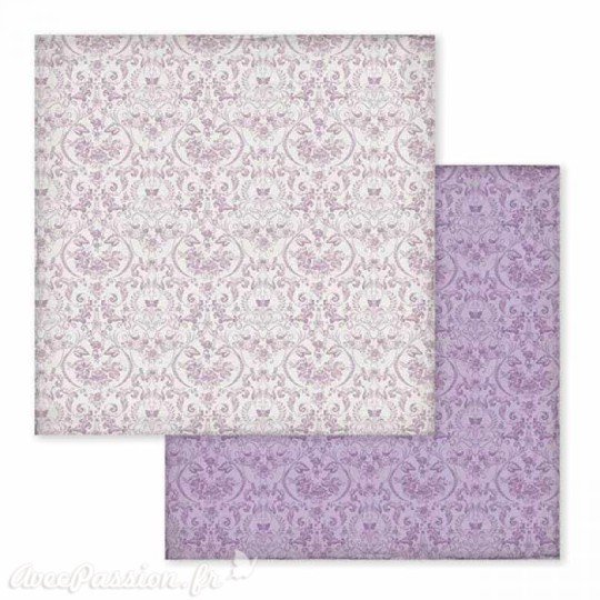Papier scrapbooking réversible arabesques parme violet 30x30