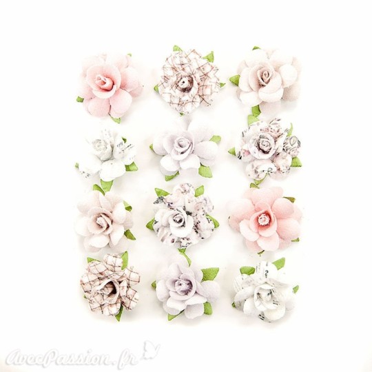 Fleurs Prima givrées en tissu pastel Embellissement 4p