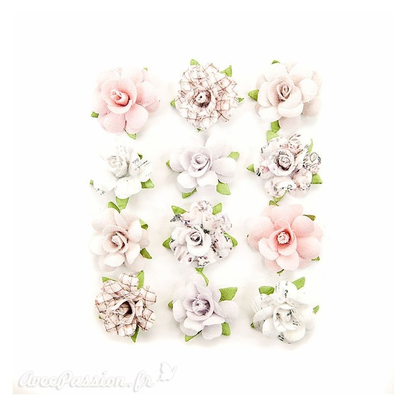 Fleurs Prima givrées en tissu pastel Embellissement 4p