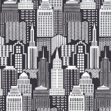 Papier à motifs skyline noir motifs argent
