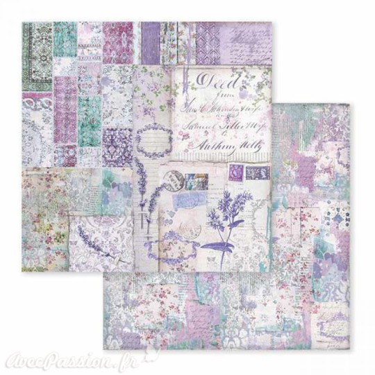 Papier scrapbooking réversible  provence écritures 30x30